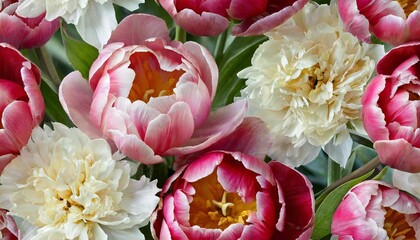 seamless floral background flowers tulips and petals peonies close up