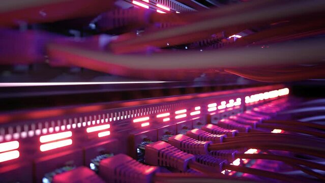 Modern Internet Network Switch With Plugged Ethernet Cables