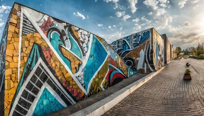 isometric mural graffiti 3d wallpaper - obrazy, fototapety, plakaty