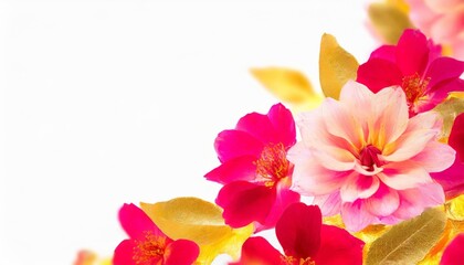 Generated image flowers background pink and red petals and gold leaves on white background