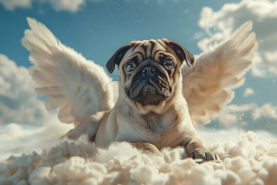 Pug with Angel Wings. Generative AI Image.
