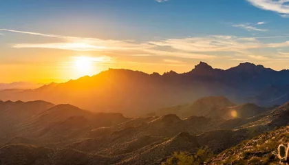 Tuinposter usa arizona catalina state park sunset landscape with catalina mountains and desert © RichieS