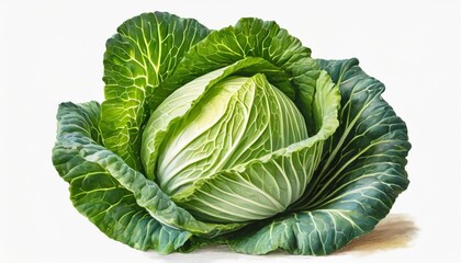 a head of ripe beijing cabbage a hand drawn illustration in realistic style in gouache for vegetarianism chinese cabbage isolated on white design element for textiles cooking recipes
