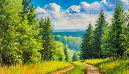 oil painting on canvas summer forest