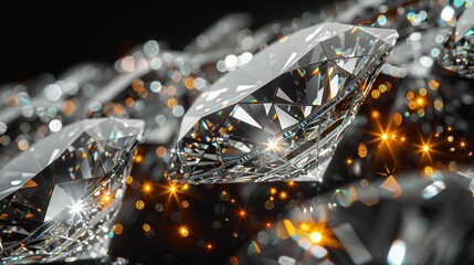 Shimmering diamonds on a dark background with light reflections - obrazy, fototapety, plakaty