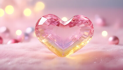 Obraz premium Pink yellow crystal clear heart colorful pastel, Valentine background, banner