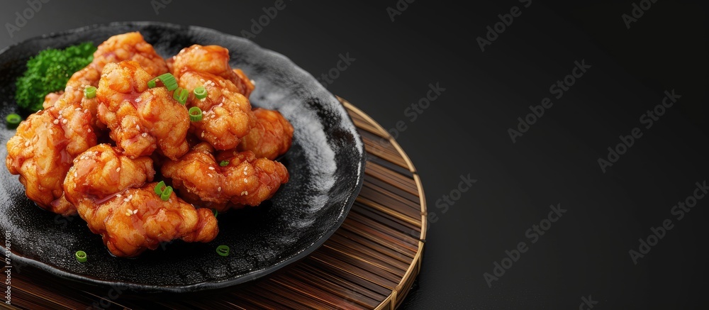 Poster Japanese fried chicken on a plate. with copy space image. Place for adding text or design