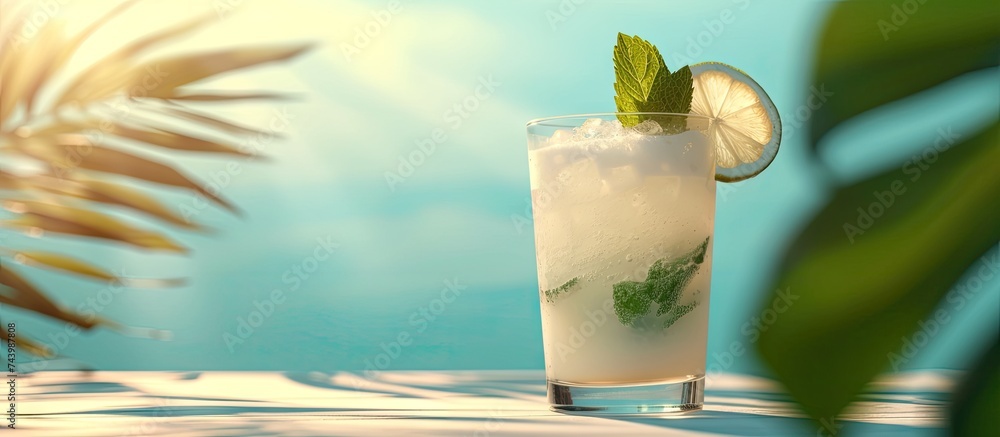 Aufkleber tropical caribbean cocktail mojito with coconut cream and hard seltzer. with copy space image. place