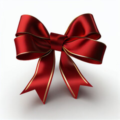 Red ribbon with bow isolated on white background, Ai generated image