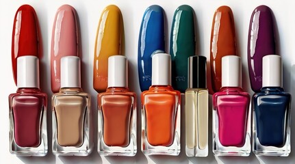 Obraz premium Bottles of nail polish with splashes on whitebackground. Generative AI.