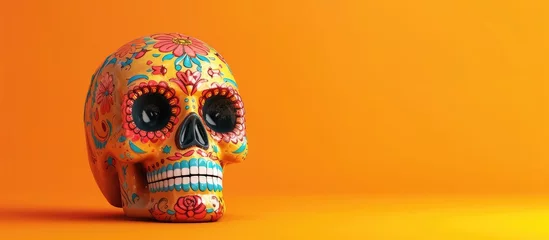 Tuinposter A painted human skull for Day of the Dead in Mexico. with copy space image. Place for adding text or design © vxnaghiyev