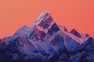 Obraz premium Majestic Snow-Covered Mountain Against a Red Sky