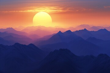 The Sun Sets Over a Mountain Range