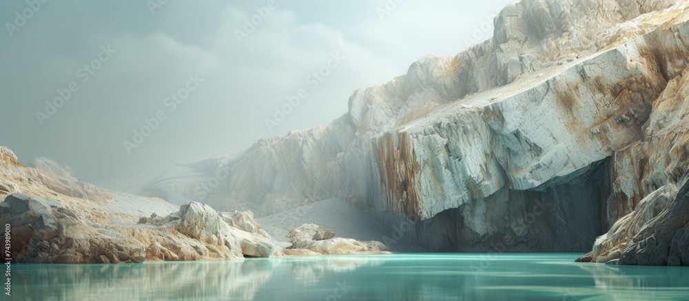 Poster open pit limestone mine. with copy space image. Place for adding text or design
