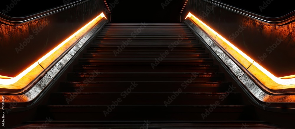 Poster dark underground stairs leading up into the light. with copy space image. place for adding text or d