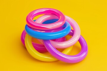 Naklejka premium Assorted Colored Rings on Yellow Background