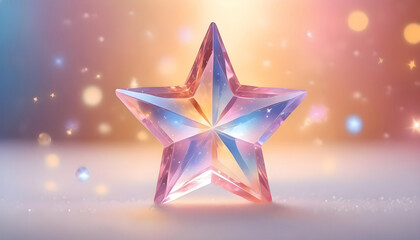 Crystal clear star gift colorful pastel with blurred bokeh. Valentine or Christmas background. banner