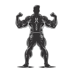 Silhouette Bodybuilding flexing body muscle black color only