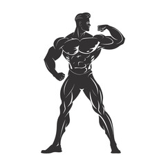 Fototapeta na wymiar Silhouette Bodybuilding flexing body muscle black color only