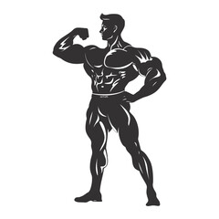 Silhouette Bodybuilding flexing body muscle black color only