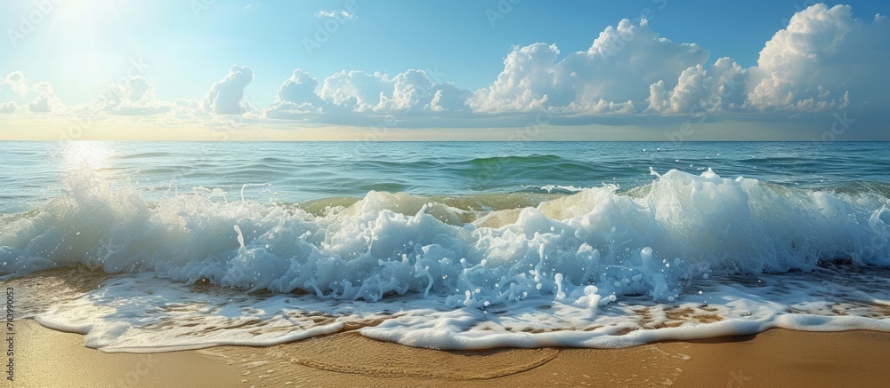 Poster shore breaking wave. with copy space image. Place for adding text or design