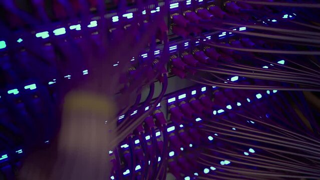 Modern Internet Network Switch With Plugged Ethernet Cables
