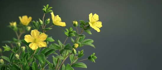 Shrubby cinquefoil Princess Dasiphora fruticosa syn Potentilla fruticosa. with copy space image. Place for adding text or design - obrazy, fototapety, plakaty