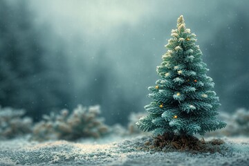 Minimalistic design Small figurine of christmas tree in macro photography - obrazy, fototapety, plakaty