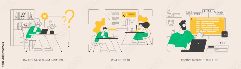 Aufkleber computer skills requirement abstract concept vector illustrations.