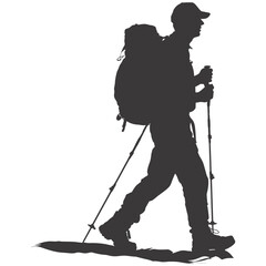 Silhouette hiking man black color only full body