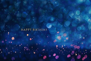 HAPPY BIRTHDAY message on a blue background with bokeh effect Generative AI - obrazy, fototapety, plakaty