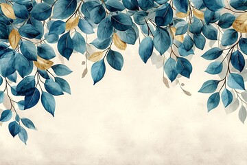 minimalistic design Watercolor seamless border - illustration with green gold leaves and branches