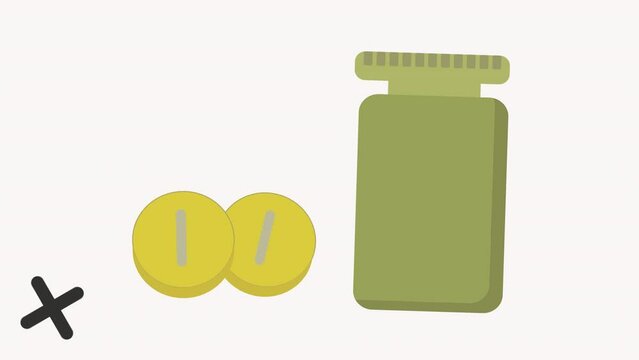 Animated icon of medicine capsules and bottles. Suitable for content creators, healthcare, pharmaceuticals, production, businesses.