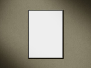 Blank picture frame mockup on brown wall. Brown living room design. View of interior with artwork mock up on wall.