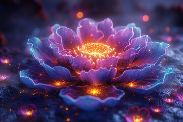 Colorful neon abstract spiritual mandala as lotus flower