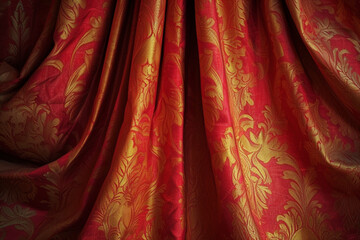 Red golden curtain closeup, abstract background - 743994252