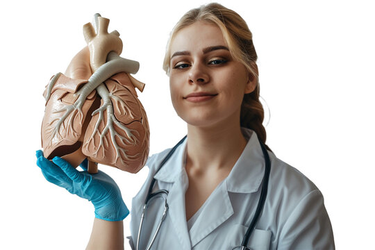A woman pulmonologist holding a model of a lung and a spirometer This PNG file, with an isolated cutout object on a transparent background