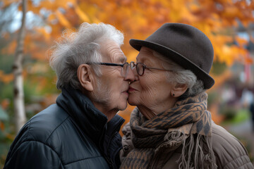 Affectionate senior couple kissing each other