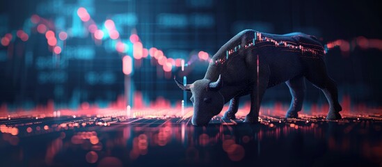 A bull, symbolizing a bullish market in the concept of algorithmic trading, is standing on top of a computer keyboard. The image captures the intersection of finance and technology.