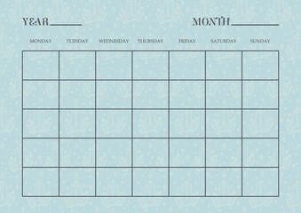 Business organizer - monthly planner paper sheet. Worksheet mystic crystals blue template.