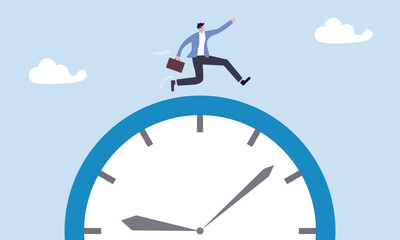 Hurry businessman run fast on time run out clock, time run out, deadline or hurry to go to the office late, urgency or determination to finish work fast, stressed or anxiety to complete work concept