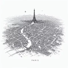 Gardinen A vivid drawing depicting the cityscape of Paris, with a prominent and detailed representation of the Eiffel Tower. © Laurent