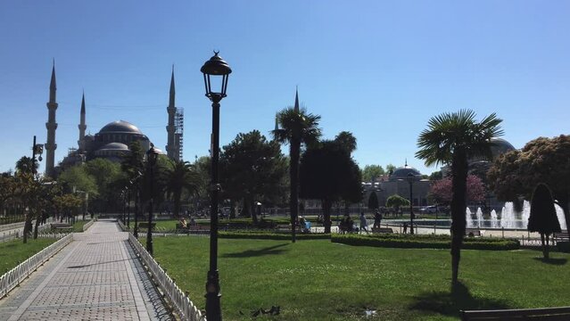 Walking towards Sultan Ahmend Mosque (Blue Mosque) in Istanbul Turkey