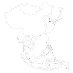 Asia country Map. Map of Asia in white color. 