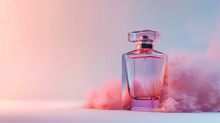 Elegant pink-purple luxury perfume bottle mockup with copy space for text