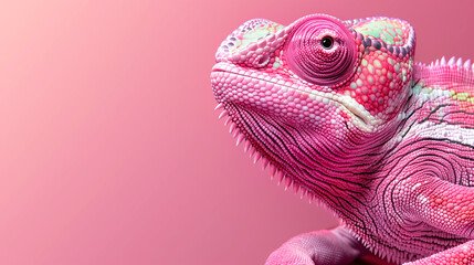Pink / green chameleon banner with copy space