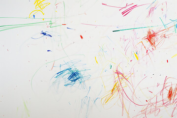 Baby's drawing and crayon scribbles on the wall. Chaotic fun colourful strokes