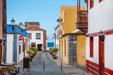 a colorful picturesque street of a seaside town. colorful houses in a small town. Garachico. Tenerife