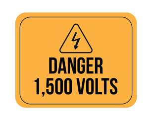 1500 volts. Danger, electricity and high voltage. Warning vector isolated on white background