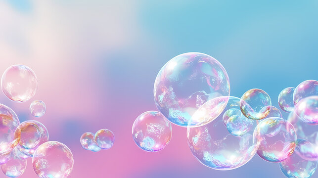 Rainbow colored soap bubbles on multicolored background